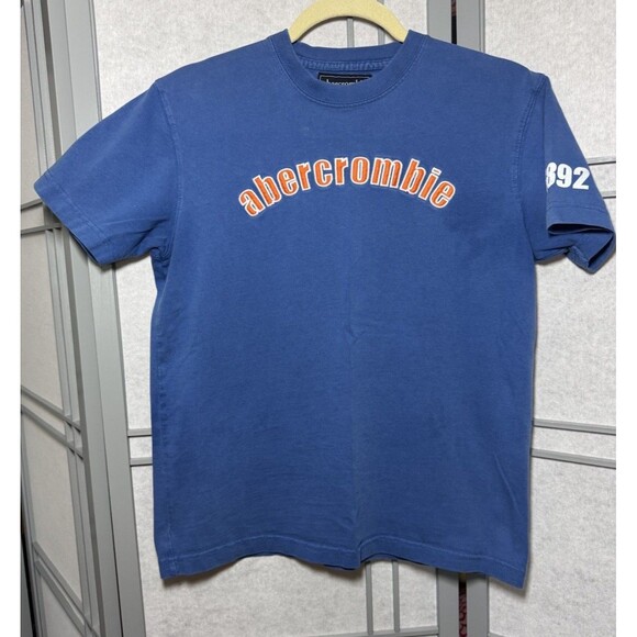 Men’s Vintage Abercrombie T-Shirt Blue Medium Collegiate Preppy 90s Y2K Stitch - Picture 2 of 6